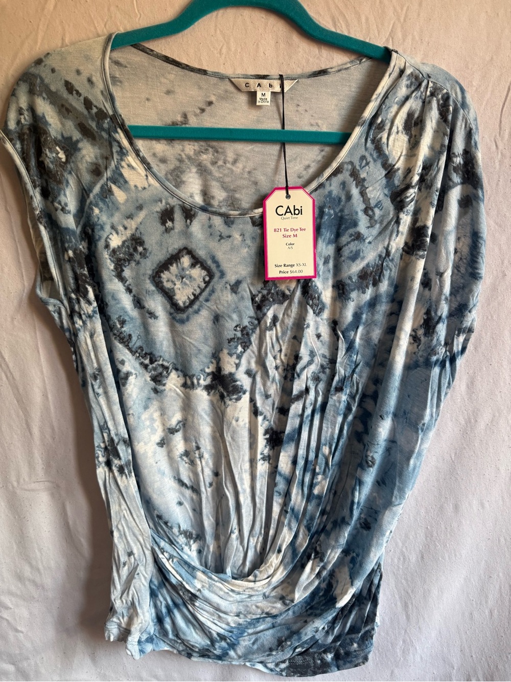 CAbi Light Blue and Gray Tie-Dye Short Sleeve Tee